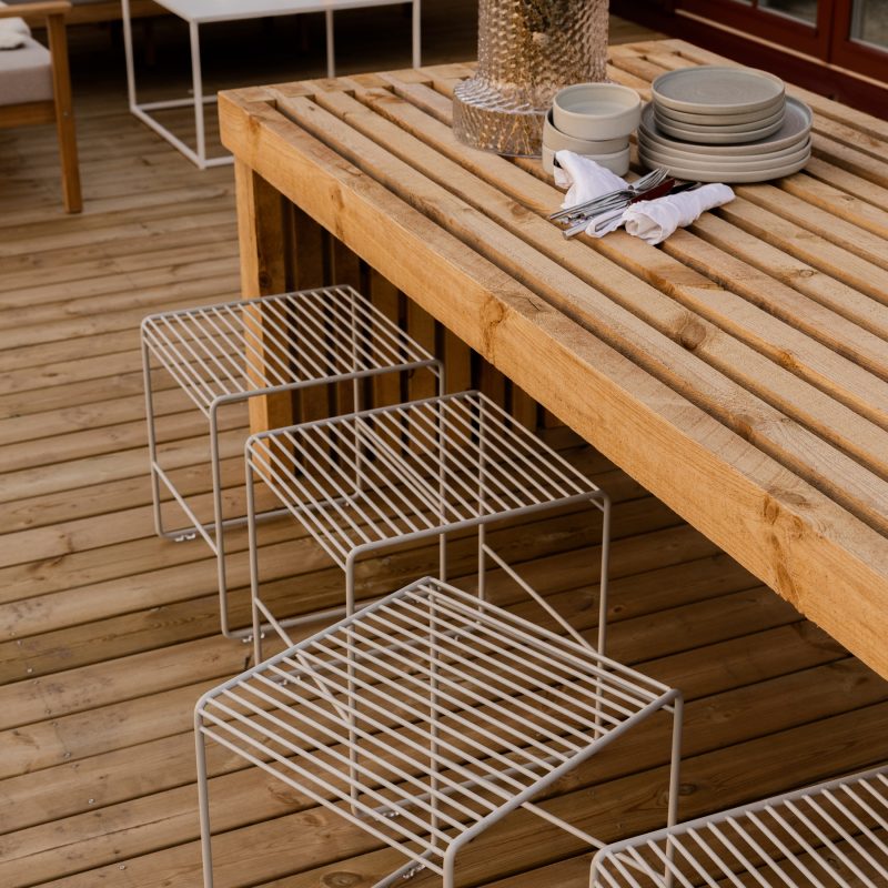 Pall/bord för uteplats sandgrå stål